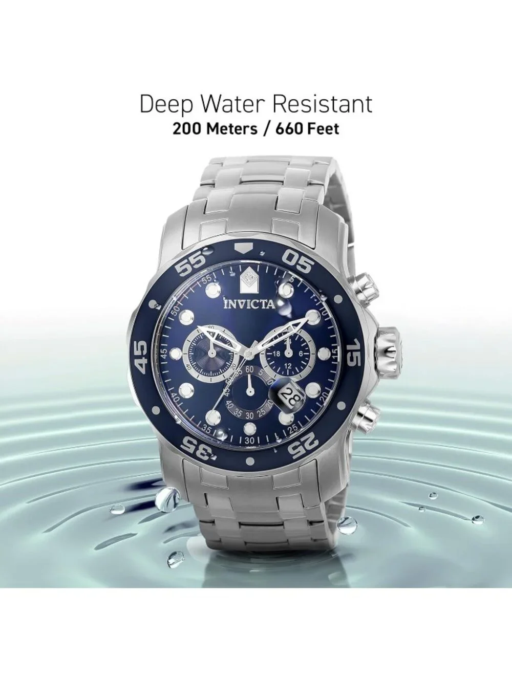 Men's Silver & Blue Pro Diver Collection Chronograph Stainless Steel Case Watch